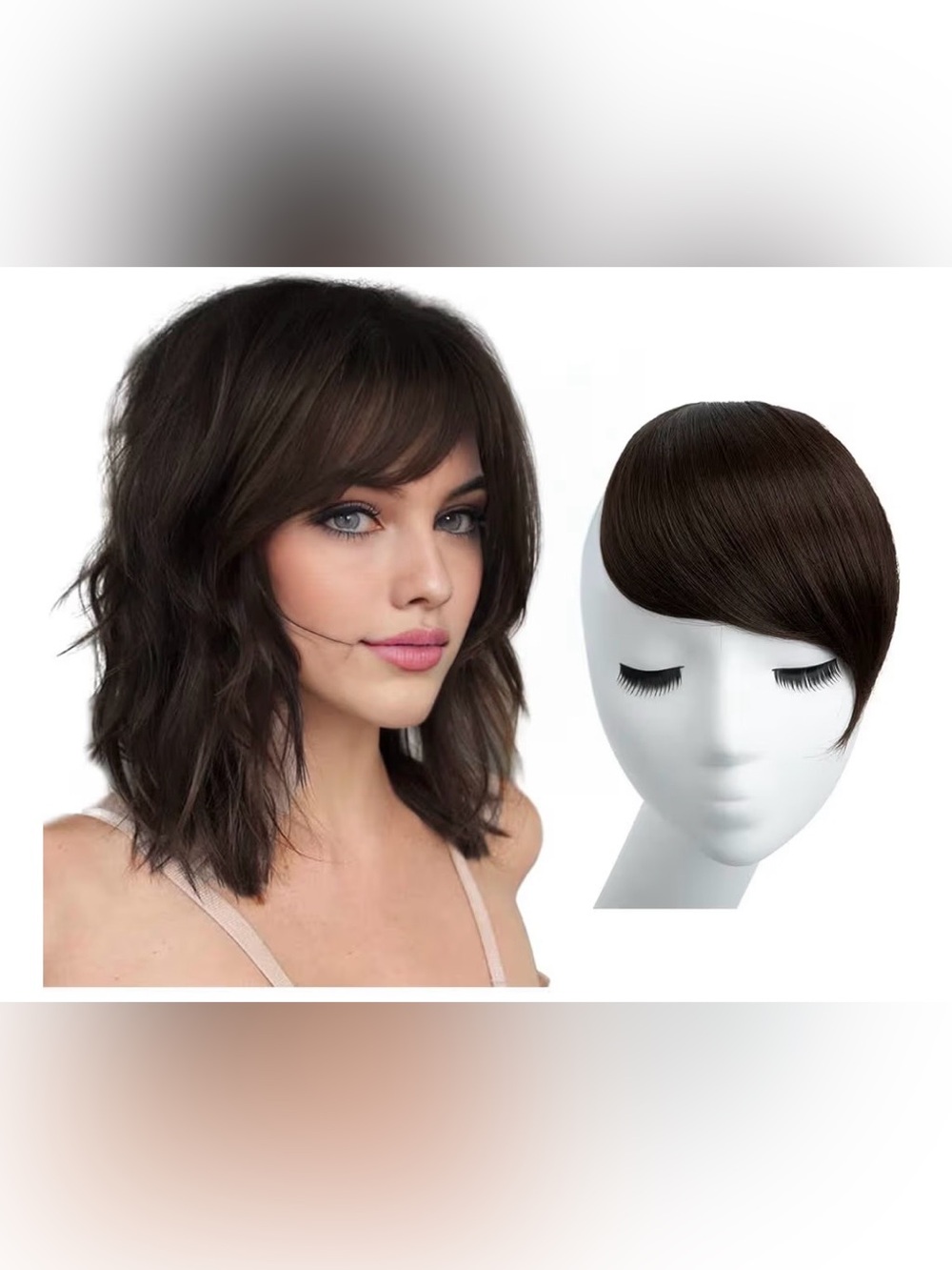 🩷🆕🩷 SARLA Side Bangs Dark Brown Clip in Synthetic Hair Piece Straight Fake Bang